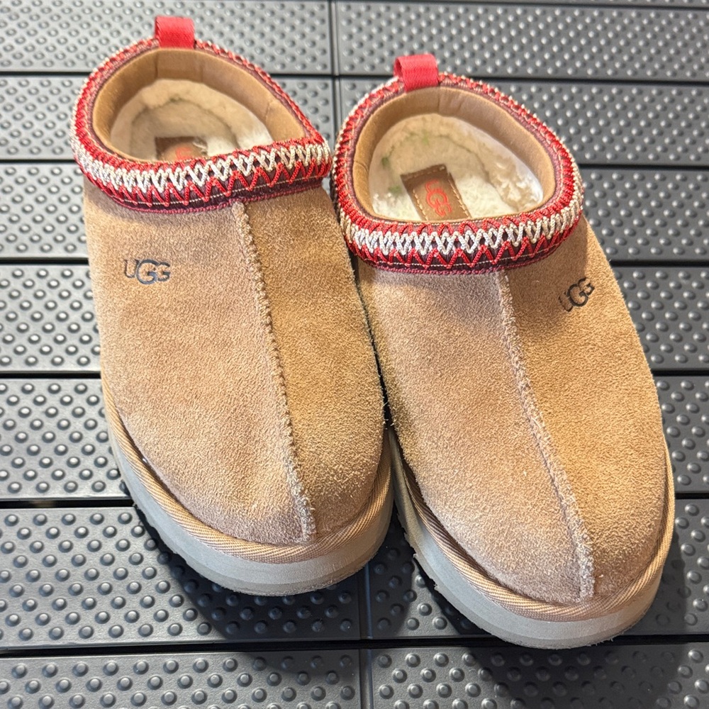 UGG Kids Suede Slippers with Red Trim